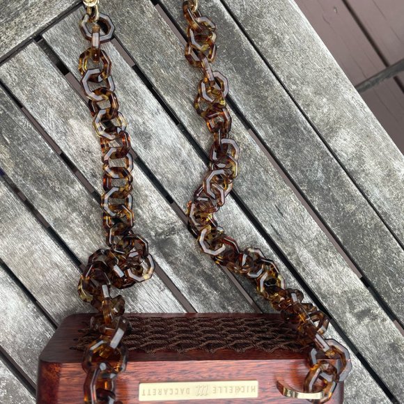 BN Michelle Daccarett Unique Oak Wood Purse Handmade in Colombia ROSE PRISM WINE - Picture 5 of 7